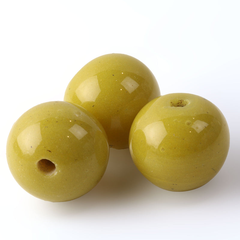 Vintage Chinese wound glass 30mm round bead in opaque yellow. 30mm 