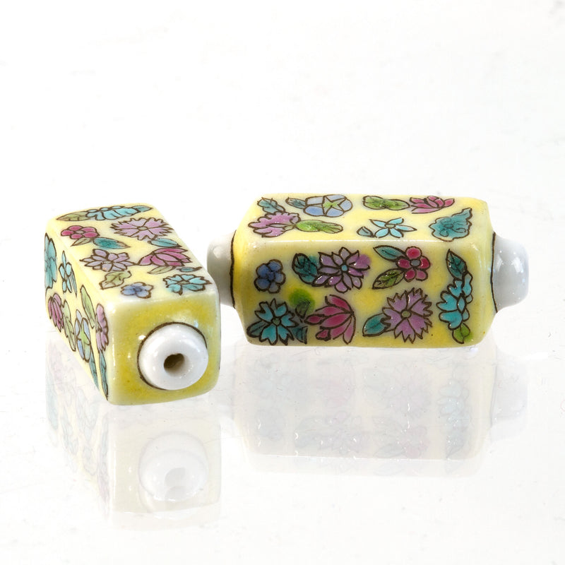 Vintage pressed glass rectangular flower beads.  26x10mm.  Pkg.2  b11-yo-1038