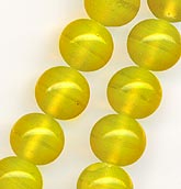 1960's Japanese lemon yellow semi-opaque wire-wound glass rounds. 8mm. Pkg. of 20.