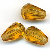 Old Czech amber glass faceted teardrops. 10x7mm. Pkg of 4