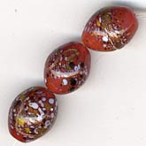 Red-Orange Millefiori Oval Beads, aventurina, glass. 12x9mm. Pkg of 10. b11-yo-0849