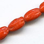 Vintage Japanese Coral Glass Pinched Oval Nuggets. 10x4mm. Pkg of 10. 