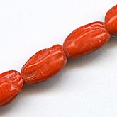 Vintage Japanese Coral Glass Pinched Oval Nuggets. 10x4mm. Pkg of 10. 