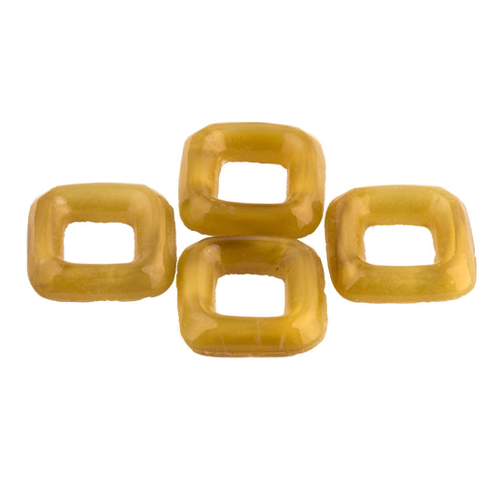 Satiny Small Amber-Colored Glass Squared Rings. 1926. 15mm. Pkg 4. b11-yo-0892