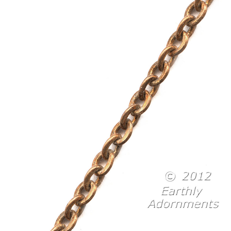 Vintage very fine solid raw red brass cable chain. 1.5mm. Sold by the foot.