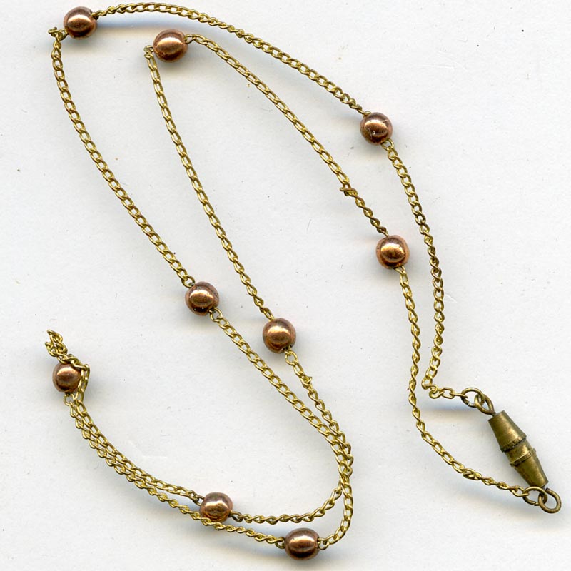 Vintage 16 inch length of 1mm fine curb chain with copper beads barrel clasp, Korea.