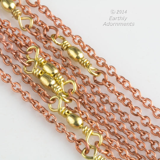 vintage copper over steel cable chain with brass links. Per foot. b12-chn566(e)