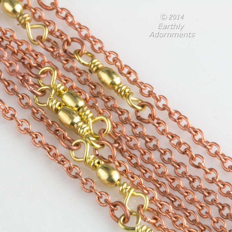 vintage copper over steel cable chain with brass links. Per foot. 