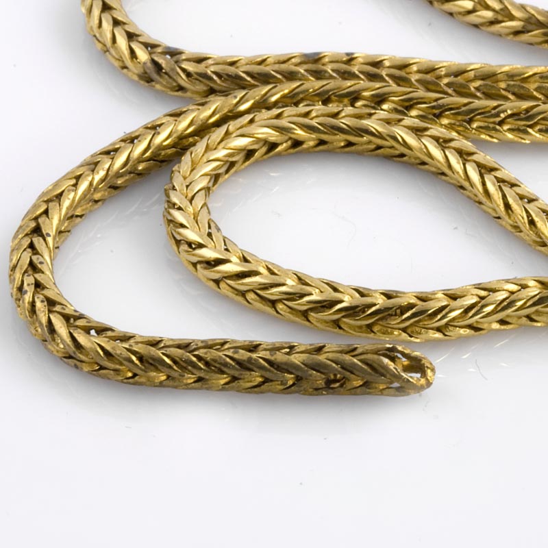 Vintage solid yellow brass 3.5mm woven foxtail chain sold by the foot. 
