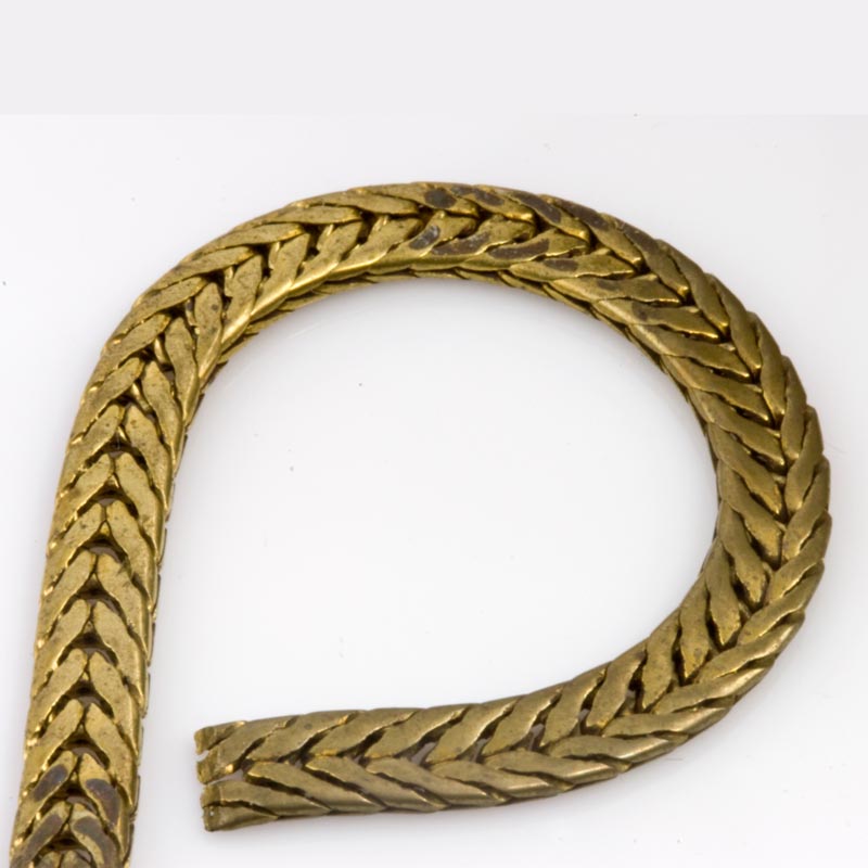 Vintage solid brass flat foxtail chain 4mm wide per foot.