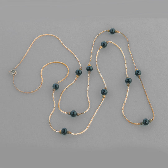 Vintage Japanese Brass Snake Chain with Black Glass and Brass Beads.  24" finished lengths. Sold individually.  b12-chn594