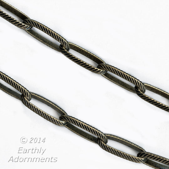 Large etched brass oval cable chain, 22x7mm links. Per foot. b12-chn659(e)