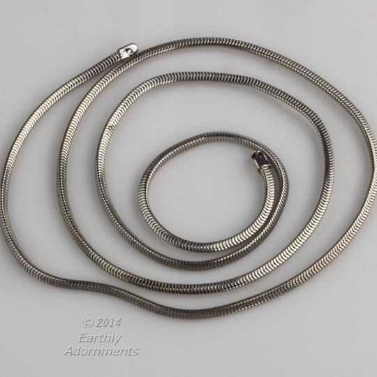 b12-chn701- Vintage silver metal finished snake chain. 2mm width. Sold in 24" lengths.