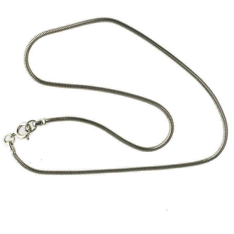 Vintage silver metal snake chain. 2mm width. Sold in 14" lengths.