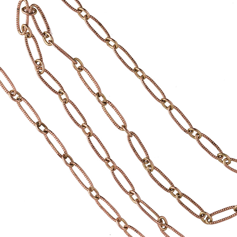 Brass etched oval link cable chain. Oval links are 9x3mm. Per foot.