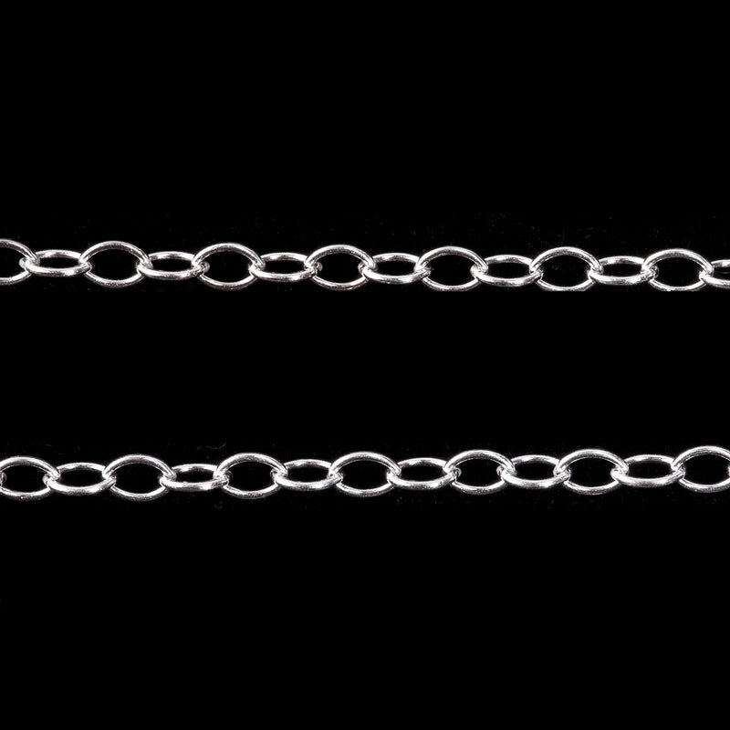 Sterling silver oval cable chain. 2.3 x 3.5mm links. Sold per foot.