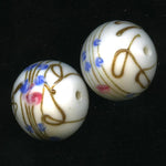 Vintage Japanese fancy lampwork rounds White and Red/Rose, 16-18mm, Pkg2.
