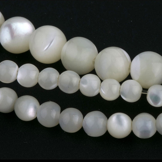 Vintage Mother of Pearl round beads in strands.  5 sizes. B15-MOP005b