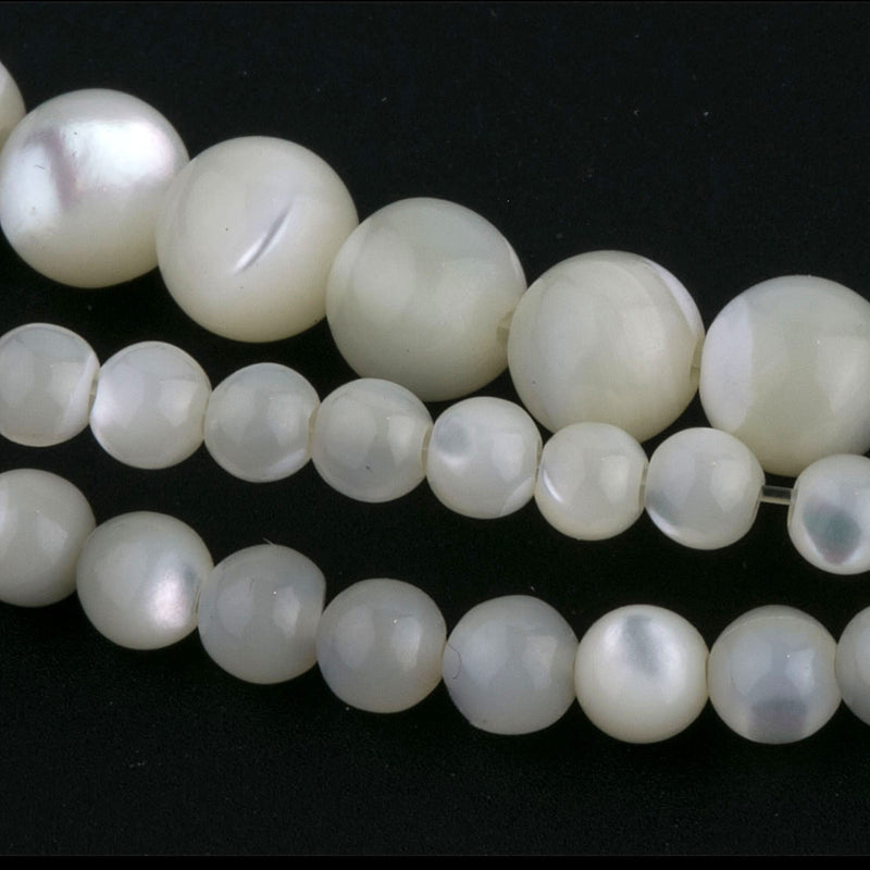 Vintage Mother of Pearl round beads in strands. 5 sizes. B15 MOP005b