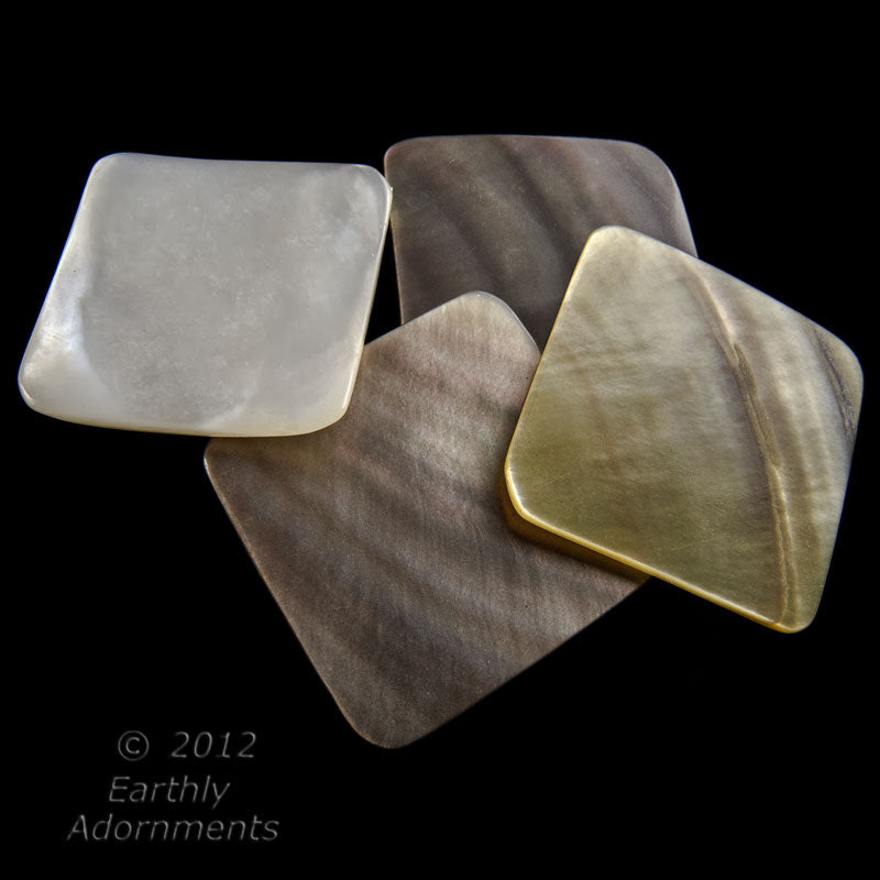 Vintage mother of pearl 20mm square tiles in a gradiant of colors, 4pcs. 