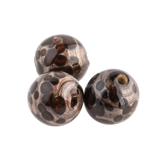 Brown and Gold Aventurina Round  Bead, glass. Japanese.  10-11mm, Pkg 2. b1-614
