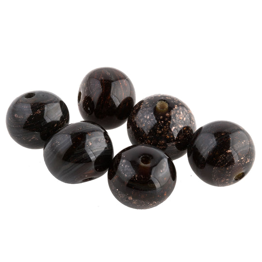 Black with Golden Aventurina Round Beads, Japanese, 10mm, Pkg 1. b1-611