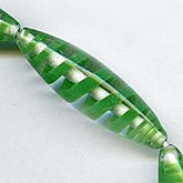 Vintage White and Green Lampwork Ovals, West Germany, 30x8mm, sold individually. 