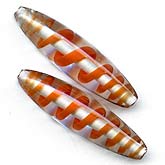 Vintage Clear and Coral Lampwork Ovals, West Germany, 30x8mm, sold individually. b1-631d(e)