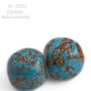 Murano turquoise glass lampwork bead with aventurine. 1950s 15x16mm. Pkg