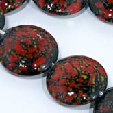 Old Japanese red, black and grey green lampwork disks, 22x6mm, sold individually.