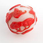 Hand carved bead red crane on milk white glass round 25mm pkg of 1. 