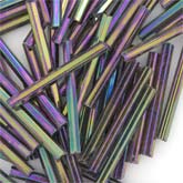 Vintage Czech purple and green iris bugles, 25x2mm, 10-gr. bag. b17-028(e)
