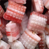 Vintage Bohemian glass varigated sew-on beads. 5mm sq. Strand of 23.