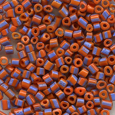 b17-110-Antique Italian Hudson Bay seed beads 14/0 terracotta with blue stripes. Mid 1800's. 10 gram bag