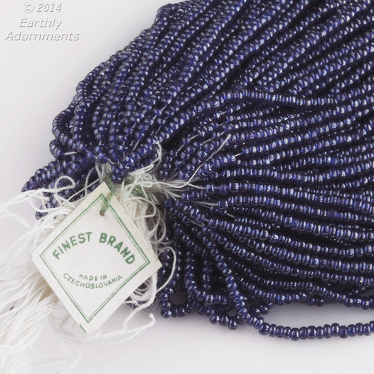 b17-113-Vintage luster opaque blue seed bead hank, 16/0, Czechoslovakia "Finest Brand" 45 gram hank.