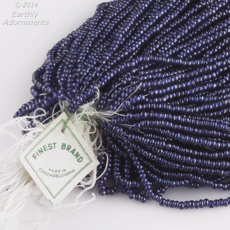 Vintage pearl opaque blue seed bead hank, 16/0, Czechoslovakia "Finest Brand" 45 gram hank.