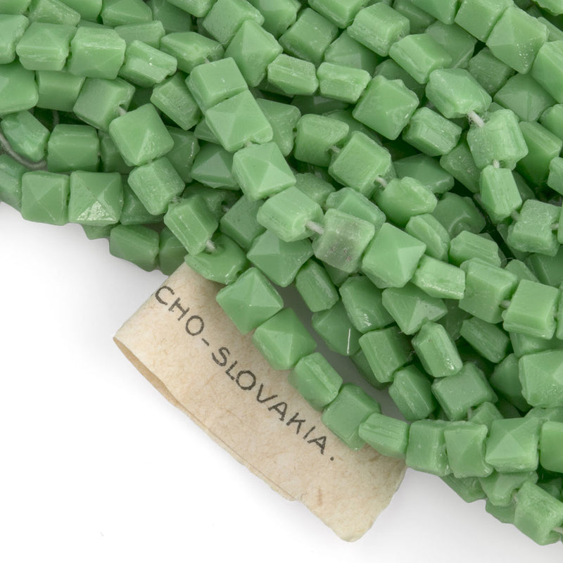 Vintage Czech green flat square nailheads. 4mm. Rare! Strand of 25 