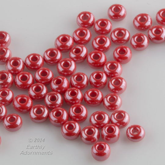 Vintage rose pink luster seed bead. Size 6. 12 gram bag. b17-246(e)