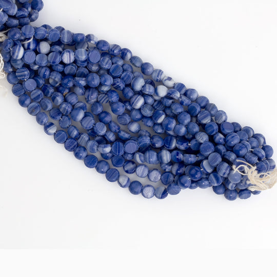 Antique Bohemian smooth domed blue and white nailheads. 5 mm. Strand of 24. b17-257