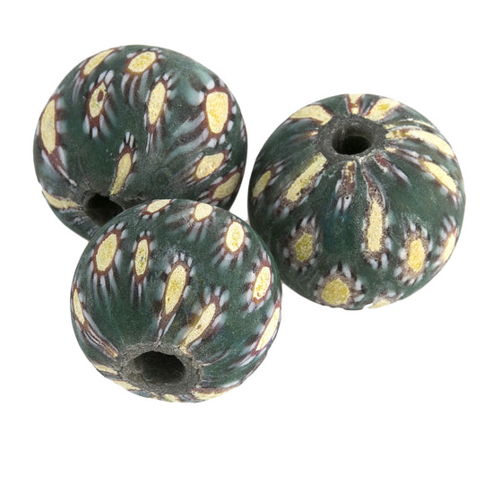 Jatim Eye Bead, Green and Yellow, glass, replica. 19mm. Pkg 1.  b1-772