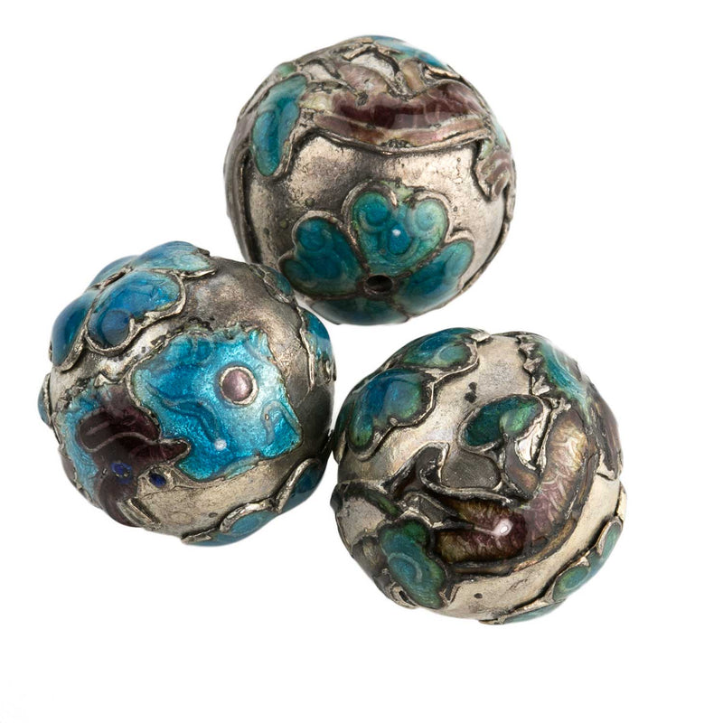 Silver-on-copper dragon design bead. 18mm. Pkg of 1.