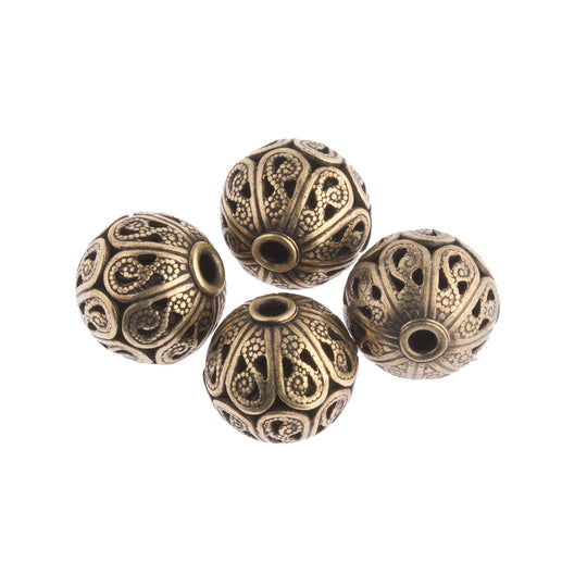 superb quality solid brass filigree bead. 10x11mm. Pkg of 1. b18-0135
