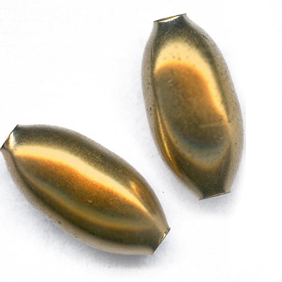 Vintage smooth brass oval beads 17x8mm pkg of 4. 