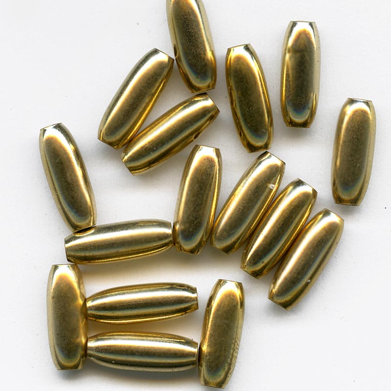 Vintage elongated brass oval beads 14x5mm pkg of 6.