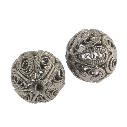 Vintage Silver Over Copper Filigree Beads. 12mm. Package of 2. B18-0230
