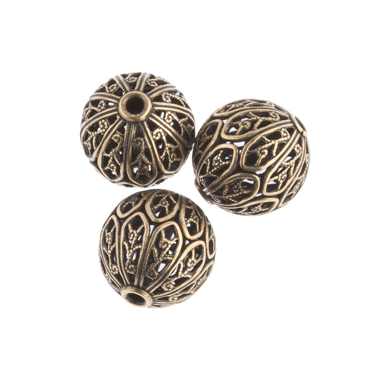 Superb quality oxidized brass filigree bead. 14x13mm. Pkg of  1. b18-0340