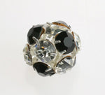Silver plated crystal and jet machine cut rhinestone bead ball.