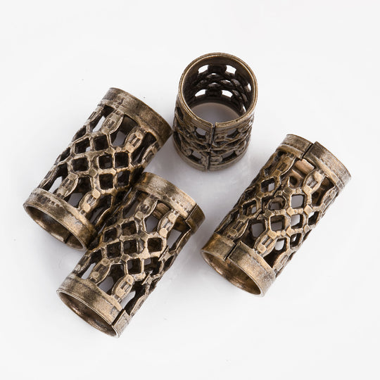 Oxidized stamped brass openwork tube bead. 11x6mm. Pkg of 4 b18-0609