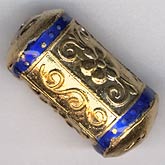 Goldwash & Blue enamel embossed cylinder, 19x10mm. Pkg of 1. b18-0195(e)