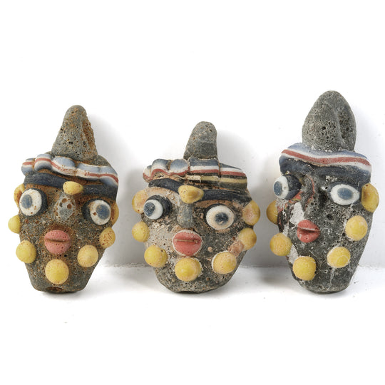 Phoenician Head, dark face, yellow dots, glass pendant replica. Pkg 1. b1-820